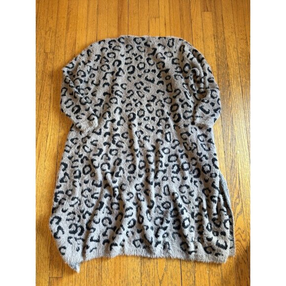 EUC Entro Women's Duster Cardigan Size Large Gray Knit Animal Print Open Front - Picture 5 of 7